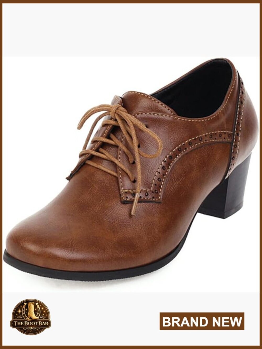 Chunky Block Heel Oxfords Wingtip Lace Up Mid Heel Vintage Brogue Dress Shoes